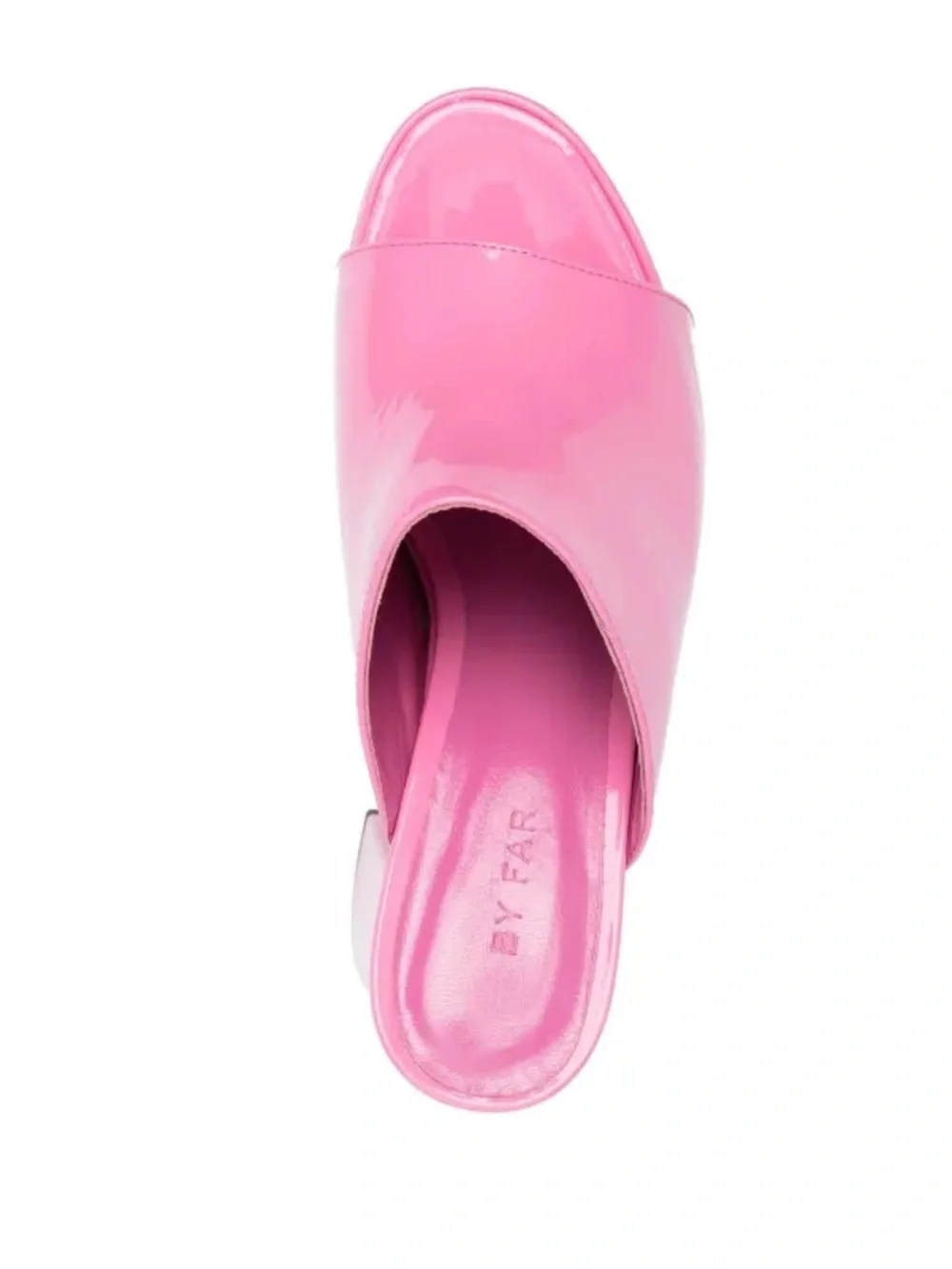 New! BY FAR Pink Brad Patent Platform 120mm Mule Sandals Barbie Pink💖 38 or US 8